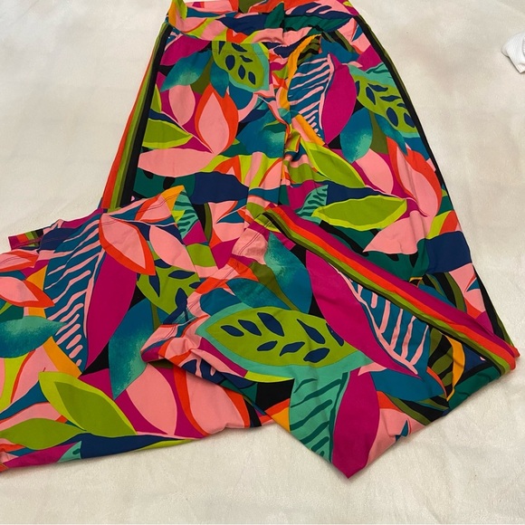 Trina Turk colorful tropical Leaf Print wide split leg Pants 2253 - Picture 3 of 9